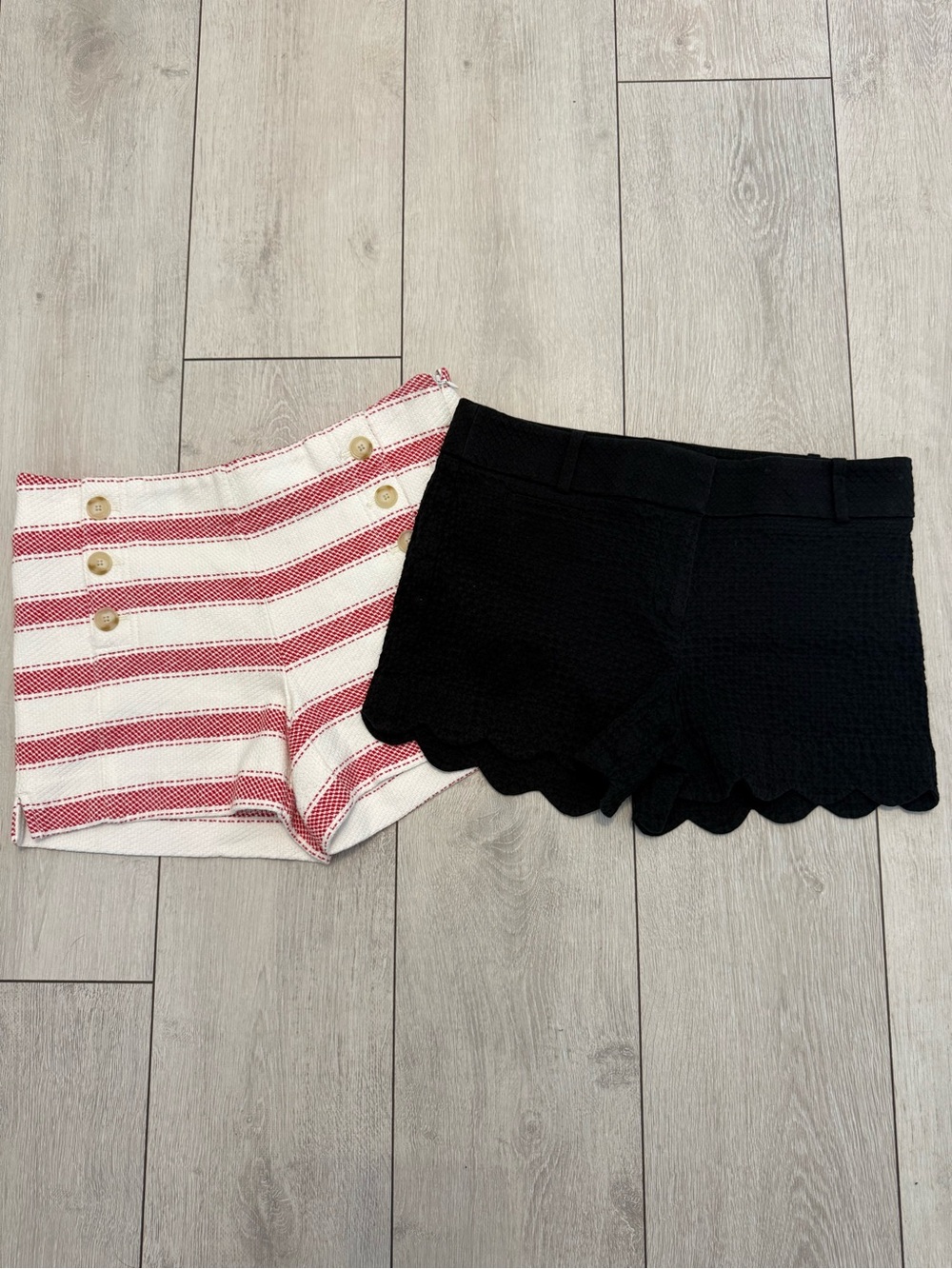LOFT Red & White Nautical Shorts + Black Scallop Hem Shorts, size 2